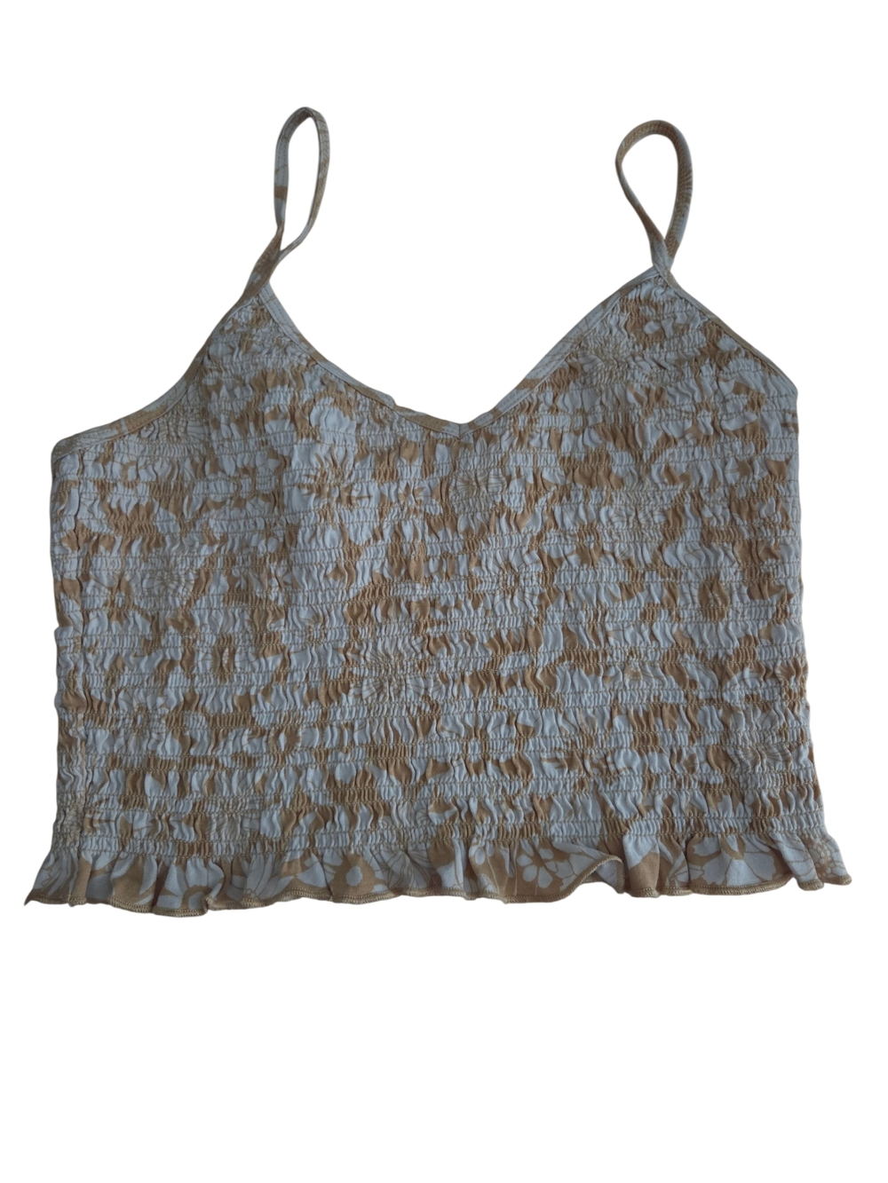 American Eagle Outfitters Beige and White Smocked Cami Top